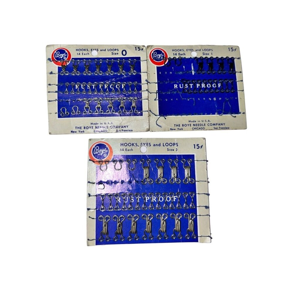 Boye Needle Company Vintage Hooks, Eyes, & Loops Multi Size Lot Rust Proof USA